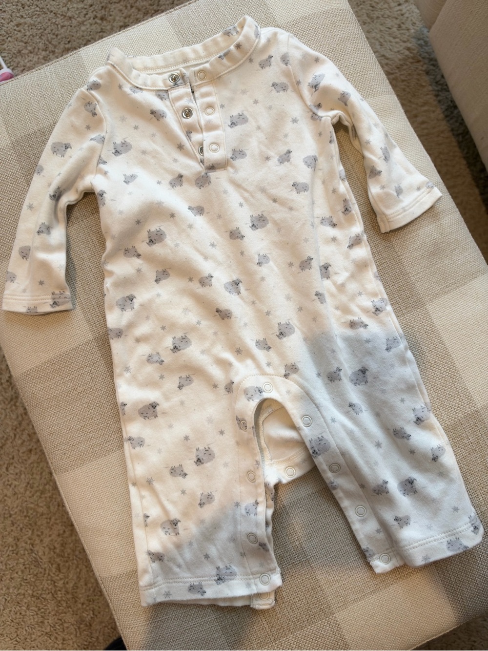 Janie and Jack Cream and Gray Animal Print Snap-Front Sleep Romper